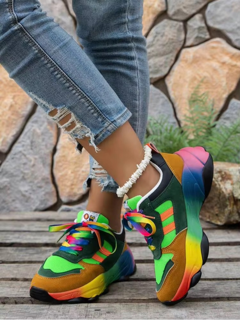 Womens Rainbow Fashion Festival Sneakers